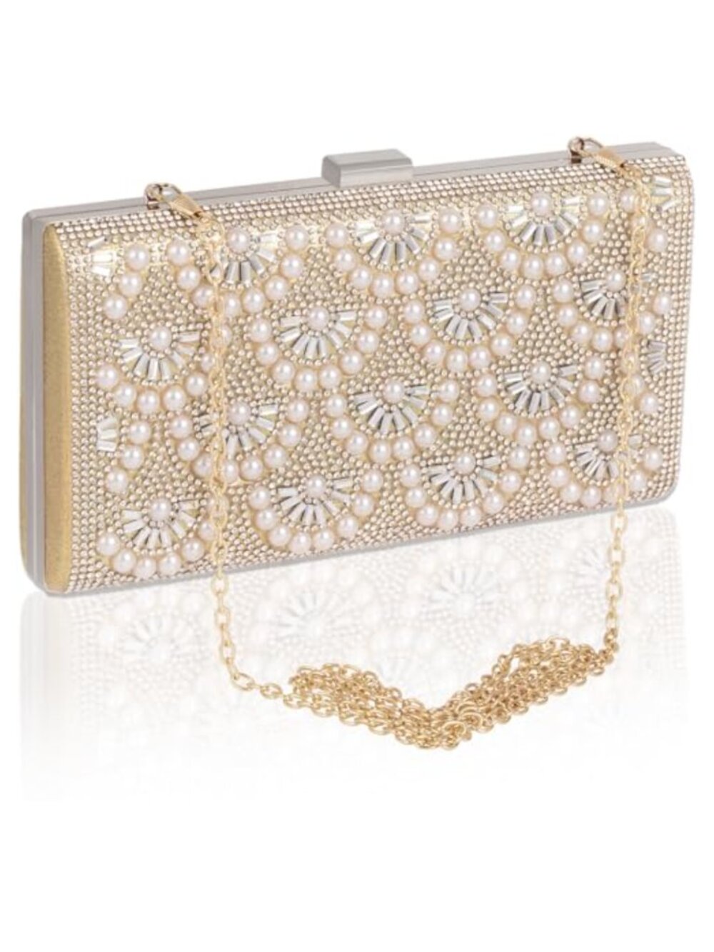 Rhinestone Satin Evening Clutch with Detachable Chains - Party Handbag